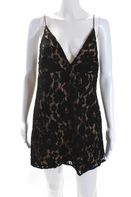 Free People Womens V Neck Spaghetti Strap Lace Sheath Dress Black Size 2 - Image 1 of 4