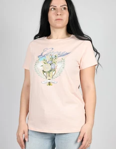Guess Classic Logo T-Shirt Women's S Light Pink Cotton Oval Neck Floral Chic - Picture 1 of 5