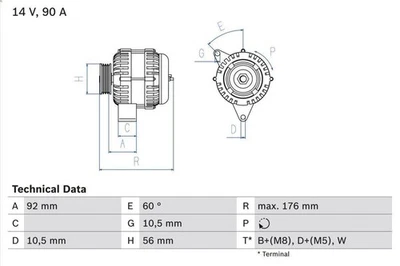 Drehstromgenerator BOSCH 0 986 038 170 für DAEWOO MUSSO (FJ) 2.9 1999-1999 - Immagine 1 di 4