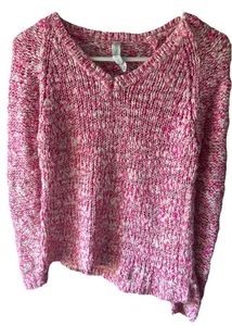Suéter tejido grueso suave cuello en V rosa y blanco Aeropostale para mujer talla mediana - Imagen 1 de 3