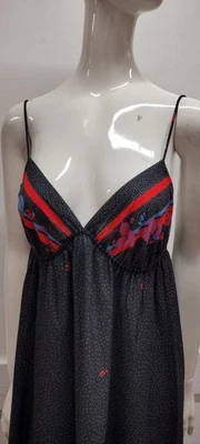1970s Maxi Dress Spaghetti Tank 80s Black Botanical Tropical Gilligan O'malley - Image 1 of 4