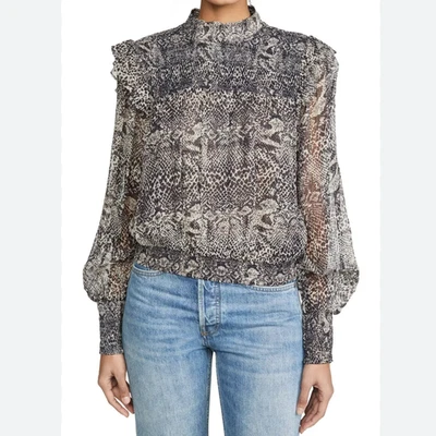 Blusa Free People Roma Chifón Transparente Manga Larga Globo Top Gris Serpiente Estampado XL Foto 1 de 4