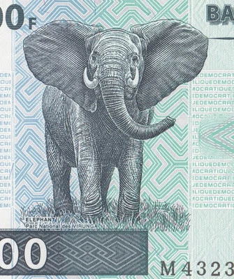 🔴CONGO 100 Francs 2000 UNC  P92  ELEPHANT   G & D MUNICH single M letter prefix - Image 1 of 3