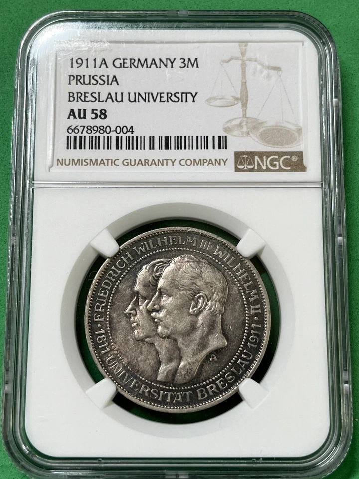 1911 A Germany 3M Prussia Breslau University NGC AU 58 Rare Foreign Toned - Image 1 of 2