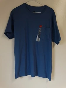Hanes Men's T-Shirt Short Sleeve Pocket cotton comfort soft Blue medium - Picture 1 of 5