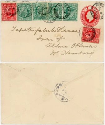 GB KE7 1903 COVER 7 RAILWAY POSTMARKS NORTH EASTERN TPO UP to GERMANY STATIONERY - Image 1 of 3