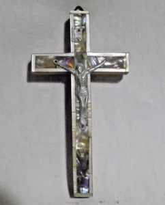 LBC B1/ ANCIEN CRUCIFIX JESRUSALEM EN BOIS D'OLIVIER ET NACRE 14 STATIONS - Picture 1 of 3