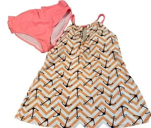 Coral Chevron Navy Anchor Print Tankini Swim Top & Bottoms Size Large NWOT - Picture 1 of 11