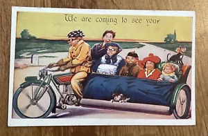 CÓMIC DE ARTE postal de Navidad de colección ""¡Venimos a verte! Motocicleta 1923 - Imagen 1 de 4