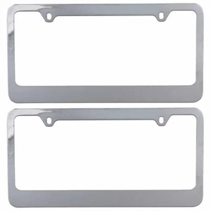 Chrome License Plate Frame Holder - Shiny Metal for Cars Front & Rear, 2 Pc - Picture 1 of 7