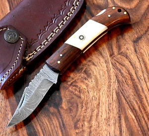 Custom Made Forged Damascus Steel Folding Blade Pocket Knife Back Lock 1103 - Picture 1 of 4