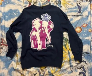Stussy Elephant Crown graphic animal art navy sweatshirt Rare Small Vtg Street - Picture 1 of 5