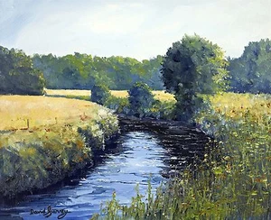 EXCELENTE PINTURA ORIGINAL DAVID GARVEY ""Summer Meadow"" Paisaje Río   - Imagen 1 de 1