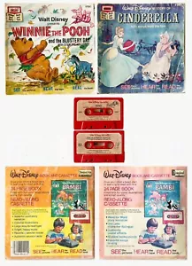 DISNEY *WORN* US VINTAGE 2-BOOK/CASS COMBO "WINNIE THE POOH" + "CINDERELLA" - Foto 1 di 1