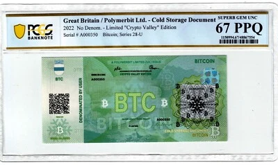 2022 Great Britain Physical Cold Storage Document UNUSED CryptoValley  PCGS - Image 1 of 2