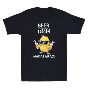 Beer Time Madafakas Funny Glasses Chicken Hold Beer Meme Quote Retro Men T-Shirt - Picture 1 of 8