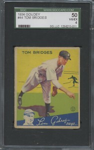 1934 Goudey #44 Tom Bridges Detroit Tigers SGC 50  VGEX 4