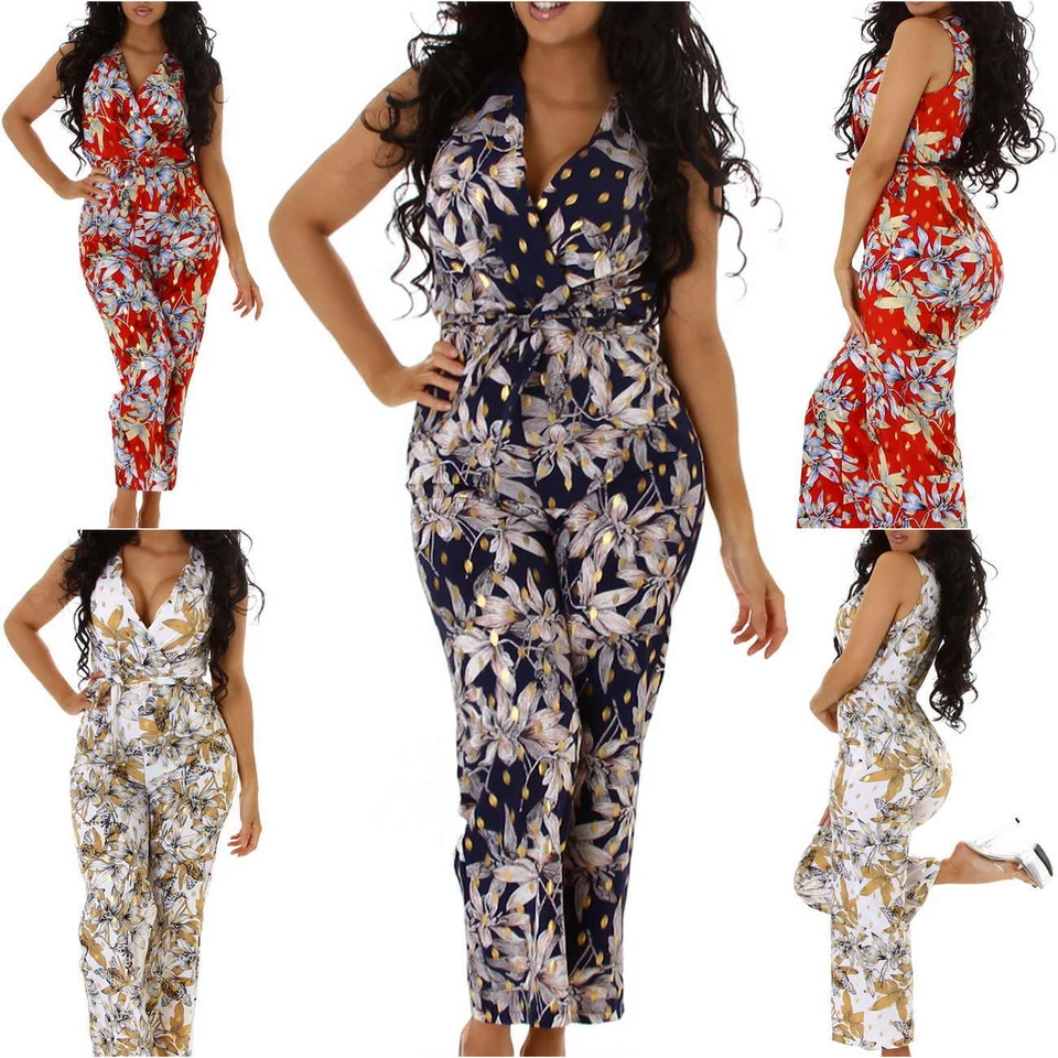 Damen Sommer Overall Jumpsuit Onesie Gold Glitzer Glanz V-Ausschnitt luftig dünn - Bild 1 von 2