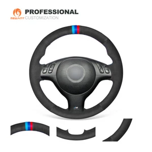 Black Suede Car Steering Wheel Cover for BMW E36 E36/5 E46/5 5 Series E39 M3 M5 - Imagen 1 de 10