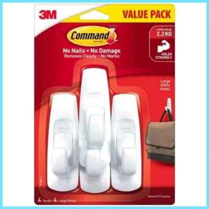 Command Adhesive Large White Wall Hooks Value Pack 4 Pack Damage-Free Hanging - Picture 1 of 24
