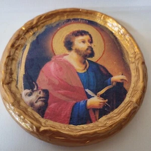 Saint Luke Lukas The Evangelist Catholic & Byzantine Greek Orthodox Round Icon - Picture 1 of 3