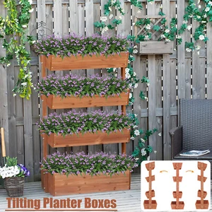 4-Tier Wood Raised Garden Bed Vertical Flower Pots Rack with Tilt Planter Boxes - Picture 1 of 15