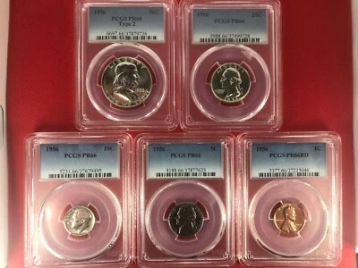 PR66 1956 PCGS GRADED PROOF SET COINS 50C 25C 10C 5C WHEAT PENNY SHOW QUALITY - Image 1 of 4
