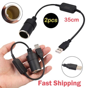 2x USB A Male to 12V Car Cigarette Lighter Adapter Socket Female Converter Cable - Picture 1 of 6