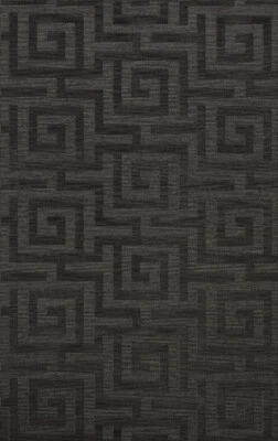 Black Transitional Hand Hooked Squares Curls Blocks Area Rug Geometric DV13 - Image 1 of 2