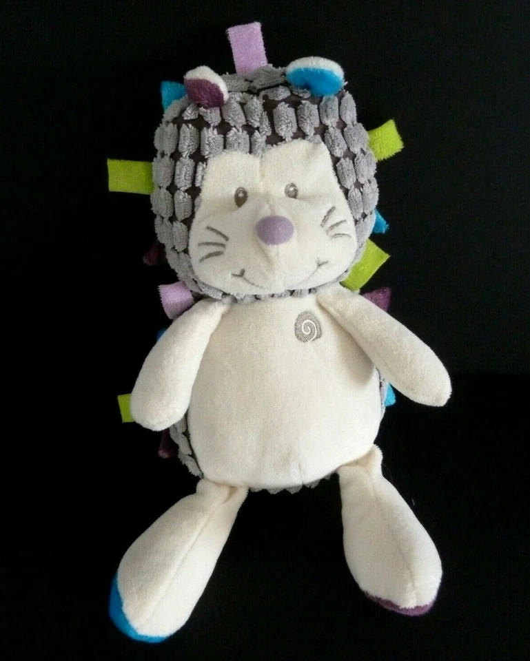O7- DOUDOU PELUCHE MUSICAL BELLODOUX HERISSON GRIS BLANC 27cm - TTBE musique ok - Photo 1/4