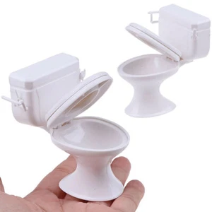2PC 1/12 Miniature Water Closet PVC Toy Dollhouse Toilet Bathroom Furniture Gift - Picture 1 of 12