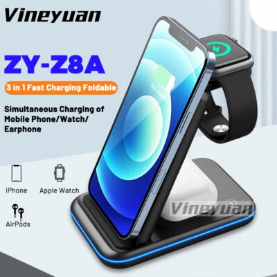 3in1 Wireless Charger Charging Dock For Air Pods Apple Watch iPhone 14/13/12 Pro - Image 1 of 4