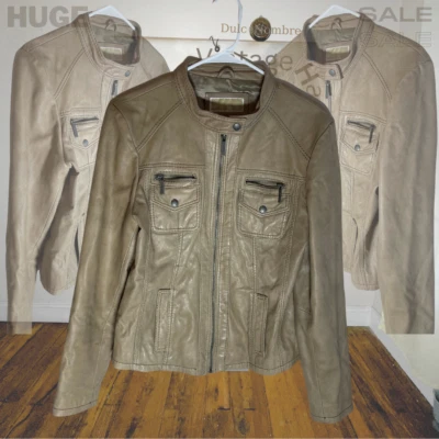 Crema, Michael Kors, Chaqueta de moto de cuero genuino talla L Foto 1 de 4