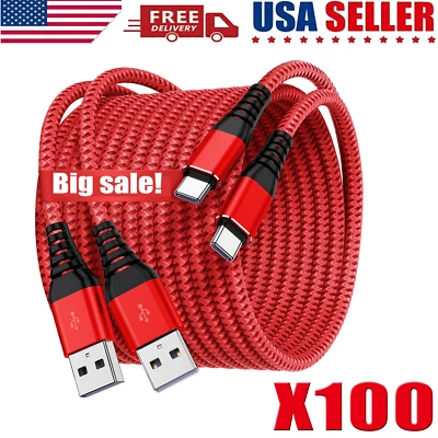 Heavy Duty Braided USB C Type-C Fast Charging Data Sync Charger lot Long Cord - Image 1 of 4