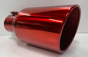 TRANSPARENT CHROME RED 4" INLET 8" OUTLET 15" LONG DIESEL EXHAUST TIP - Foto 1 di 7