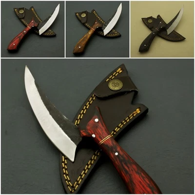 Cuchillo de hoja fija de caza forjado hecho a mano de acero al carbono mango de madera con funda Foto 1 de 4