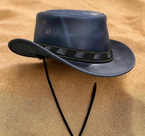 Handmade Grey Leather Cowboy Hat: Western Victorian Style band Hat - Picture 1 of 3