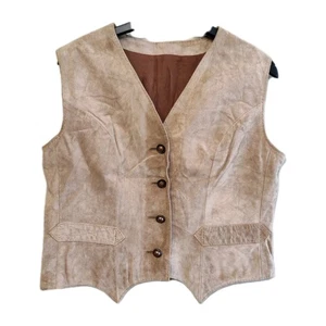 Chaleco de Gamuza Vintage Pequeño Cuero Forrado Botón Pálido Western Tostado Beige Chaleco de Motociclista - Imagen 1 de 15