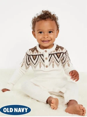 Acogedor Henley Old Navy Tan Suave Manga Larga Una Pieza, Crema, Marrón y Tostado Talla 6-12 M Foto 1 de 3