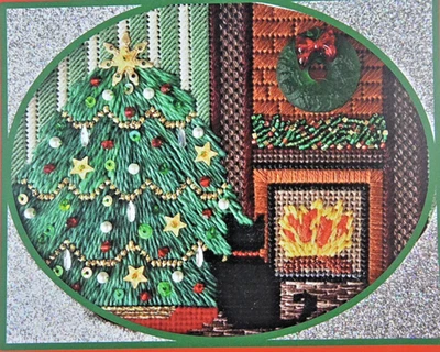 Hand-painted Needlepoint Canvas, Noel Decorates Tree, 18" mesh, with guide NEW - Image 1 of 3