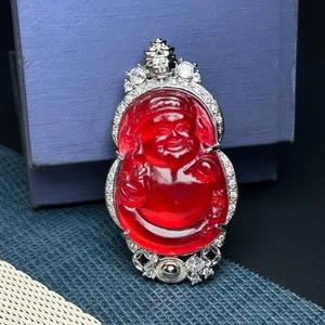 Natural High Ice Red jade Jadeite  God of Wealth Pendant&Necklace - Picture 1 of 11