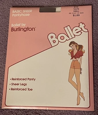 Vintage Burlington Ballet Basic Sheer Pantyhose Nylons No 402 Taupe Small NEW!! - Image 1 of 4