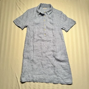 Faherty Hana Hemdblusenkleid Größe S Blau 100% Leinen Korbgeflecht Kurzarm - Bild 1 von 16