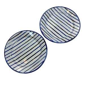 SET OF 2 Ralph Lauren Cote D'Azur Stripe Salad Plates Blue White Striped 8.5” - Picture 1 of 9