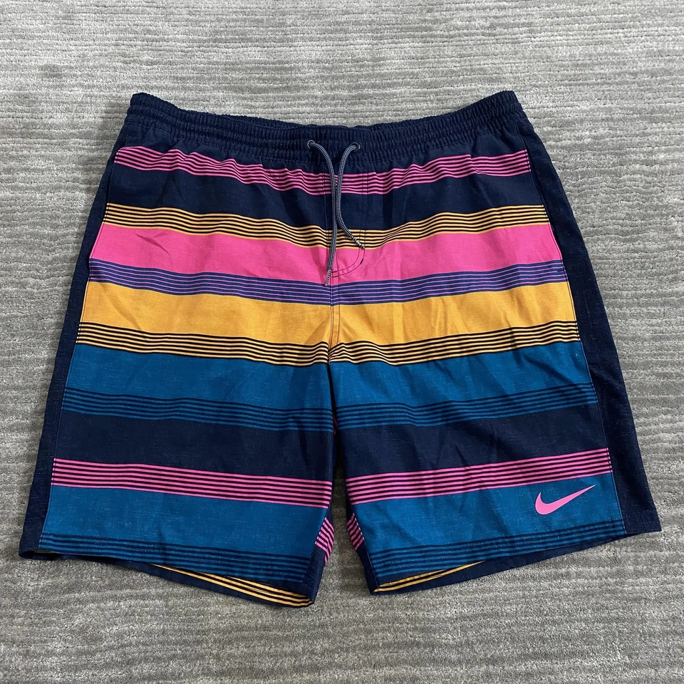 Nike Swim Trunks Shorts Mens Large Multicolor Stripe Drawstring Lined NESS9455 - Image 1 of 4