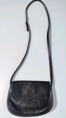 Vintage Oroton Black Mini Saddle Bag. Black Leather 90's Cross Body - Image 1 of 4
