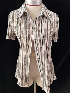 Christopher Banks blouse top siz L short sleeve button up stretch V neck stretch - Picture 1 of 6