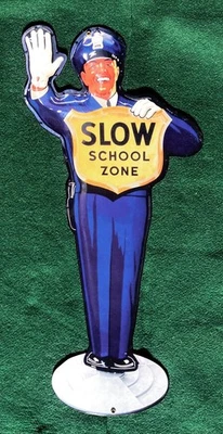 OLD STYLE "COCA COLA SCHOOL ZONE POLICEMAN" SINGLE-SIDED DIECUT SIGN - Image 1 of 2
