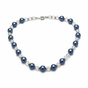 Vintage Faux Pearl & Clear Faceted Crystal Bead Choker Necklace Navy Blue  - Bild 1 von 6