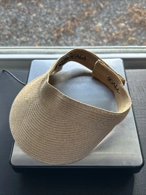 Sombrero visera de paja trenzada de papel natural Scala bronceado ajustable para mujer Foto 1 de 4